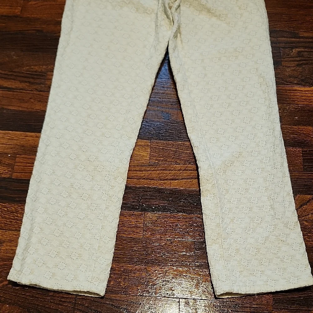 Anthropologie - Daughters of the Liberation Cream Patterned Cropped Trousers